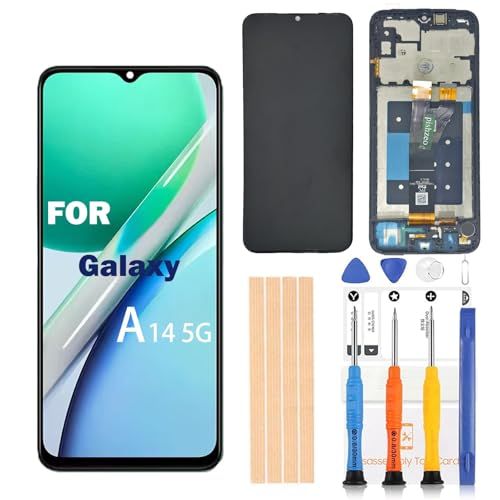 Pishzeo Original 6.6 inch LCD Digitizer for Samsung Galaxy A14 5G Screen Replacement A146u s146vl A146a Touch Display, Full HD Digitizer Assembl with Protective Film（SM-A14 5G Black with Frame