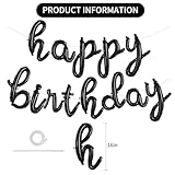 TONIFUL Black Happy Birthday Balloons Banner,Cursive Happy Birthday Balloons Black Birthday Decorations Black Mylar Foil Birthday Balloons for Kids and Adults