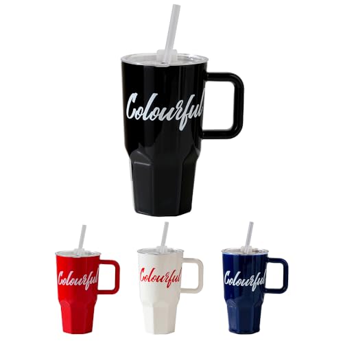 18 OZ Novelty Cola Mug Colorful Tumbler Cup, Large Coffee Mug with Lid and Straw Ceramic Water Cup for Milk Hot Cocoa Juice Soda, Birthday Anniversary Special and Unique Gift for Women and Men (Black)