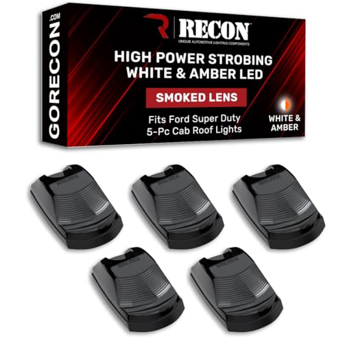 RECON-2022 Super Duty (F250, F350, F450) 5-Piece Cab Roof Light Kit High Power Strobe LED White & Amber & Running Lights (Replaces Factory Cab Roof Lights Only) (SMOKED LENS)