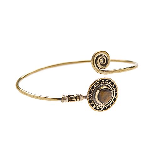 81stgeneration Womens Brass Simulated Tiger's Eye Tribal Ethnic Indian Adjustable Cuff Bangle Bracelet