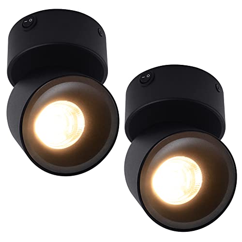 Homdec 2 Pack 12V LED COB Ceiling Spotlight Downlight with Switch, Surface Mounted 330 Adjustable Dimmable RV Wall Light Accent Lamp, 12 Volt Reading Lamp for Boat, Camper, Truck, Trailer, Caravan