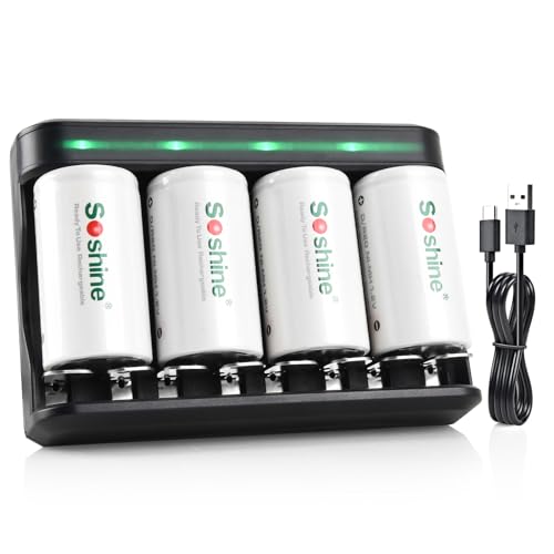 Soshine AA AAA Battery Charger,8 Bay C D Battery Charger for AAA/AA/SC/C/D Ni-MH Ni-CD Batteries (USB Fast Charging, Independent Slot) (C02+D11000)