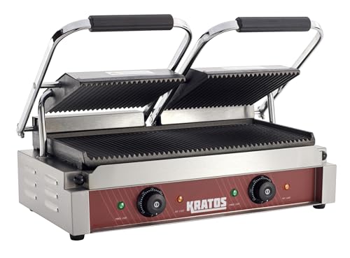 Kratos Commercial Electric Panini Sandwich Grill with Grooved Plates, 18.7" x 9" Cooking Surface, Commercial Countertop Panini Press, 120V, 3500W (29Y-023)