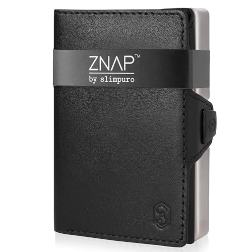 ZNAP Wallets for Men RFID Metallic with Coin Compartment – Men's Aluminium Card Holder – Small Men's Wallet for 12 Cards – Men's Minimalist Wallet – Men's Wallets, Black and Nickel, 8 tarjetas