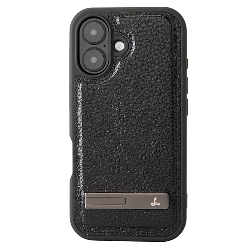 Snakehive Backcase for iPhone 16 Plus - Real Leather Phone Cover with Kickstand - Premium Leather Handmade in Turkey - Shockproof Case with Advanced Impact Protection - Black