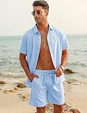 LecGee Men Summer Casual Tracksuit Button Down Linen Beach Wedding Attire Shirt Shorts 2 Piece Vacation Outfits Sets