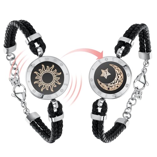 TOTWOO Touch Bracelets for Couples, Vibration & Light up for Love Couples(Silver+Silver) Long Distance Relationship Gifts for Girlfriend Bluetooth Pairing Jewelry