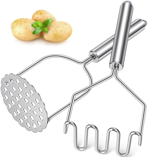 Potato Masher, Sopito 2 Pack Stainless Steel Integrated Kitchen Tool Food Masher for Potatoes, Vegetables, Berries, Fruits, Baby Food, Avocado