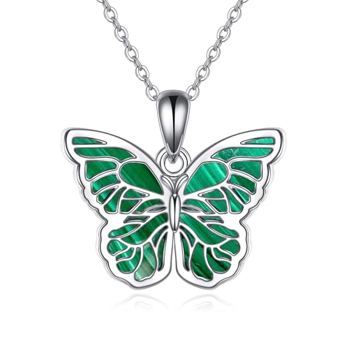 URONE Butterfly Necklace 925 Sterling Silver Exquisite Butterfly Pendant with Malachite Butterfly Jewelry Gifts for Women