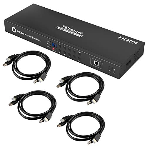 TESmart 8 Port HDMI KVM Switch 4K @ 30Hz with Standard USB 2.0, IR Remote Control | RS232 | LAN Port | Auto-Scan, etc with Rack Mount 4 Pcs 5ft/1.5m KVM Cable