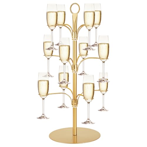 ALIMOTA Cocktail Tree Stand for Drinks Champagne Tower Wine Glasses Holder, 3 Tier 12 Holders, Bar Home Drinks Tree Display Suitable for Gin, Cocktails, Champagne, Wine