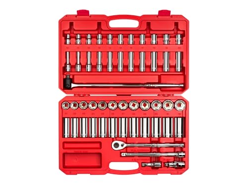 TEKTON 1/2 Inch Drive 6-Point Socket and Ratchet Set, 51-Piece (10-32 mm) | SKT25201