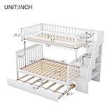 Harper & Bright Designs Twin Over Full Bunk Beds with Twin Size Trundle & Stairway, Solid Wood Bunk Bed Twin Over Full Size with Storage and Guard Rail for Bedroom, Dorm, Kids, Teens,Adults,White