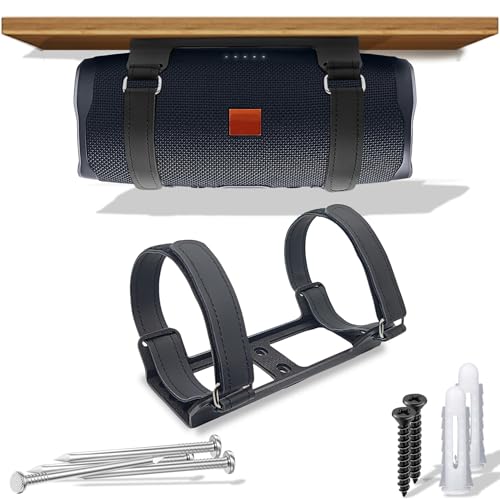 Counlisha Metal Wall Mount Compatible for jbl Charge 6/Charge 5,4,3/Flip 7/Flip 6,5,4,Secure Shelf Holder with Adjustable Leather Straps, Speaker Wall Bracket for Ceiling (Black)