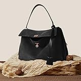 Leather Suede Tote Bag for Women: Genuine Leather Shoulder Handbag - Large Suede Purse Satchel Bag (Black)