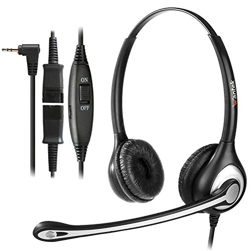 Wantek Wired Telephone Headset Dual Ear with 2.5mm Jack, Noise Cancelling Mic, Quick Disconnect, Work for Cordless Phones AT&T ML17929 TL86103 Panasonic KX-DT543 KX-T7730 Vtech RCA Cisco (602QJ25)