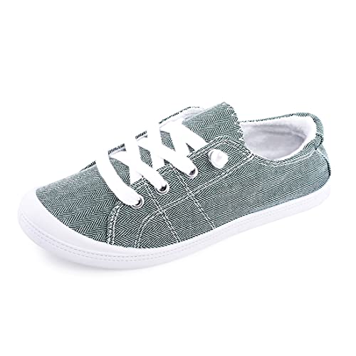 Women's Slip On Canvas Sneaker Low Top Casual Walking Shoes Classic Comfort Flat Fashion Sneakers (Twill Green 08)