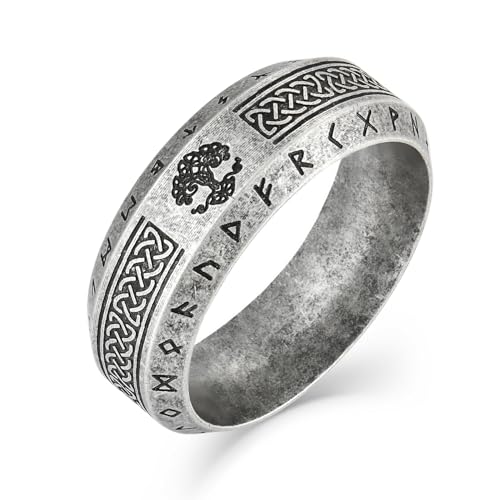 Raymard Vintage Celtic Knot Band Rings for Men,Stainless Steel Norse Viking Tree of life Rings, Size 9
