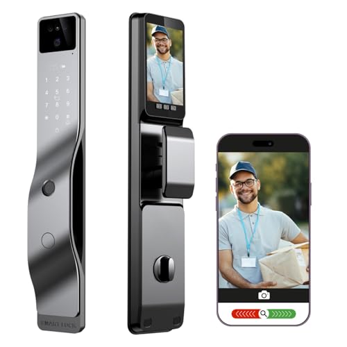 Smart Door Lock with 3D Face Recognition, 1080P Camera, Doorbell & Video Intercom – 6-in-1 Keyless Entry via Face ID, Fingerprint, Passcode, IC Card, Key & Tuya App – WiFi, Auto-Lock, Alexa Compatible