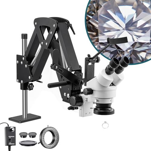 DZQ ZQ-1X Multi-Directional Microscope Micro-Setting Microscope,7X-45X Magnification,0.7X-4.5X Zoom Objective,60-Led Ring Light,Spring Bracket,Includes 0.5X Barlow Lens