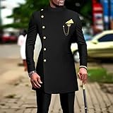 African Suits for Men Single Breasted Blazer and Pants 2 Piece Set Dashiki Outfits Ankara Attire for Wedding Black Medium