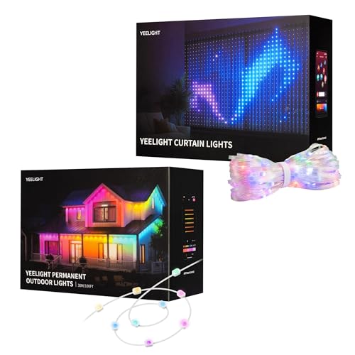 YEELIGHT Package for 100 Ft Smart Outdoor Permanent String Light& Curtain Light, 20+ Lighting Effects, App Control