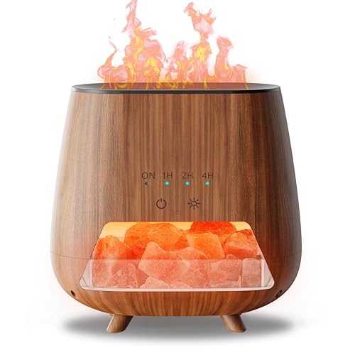 JJNJJN Essential Oil Diffuser for Home: 200ml Wood Grain Scent Diffuser - Pure Himalayan Pink Salt Rock - Cool Mist Humidifier