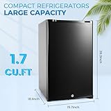 HIPOPLLER Mini Fridge for Bedroom, 1.78 cu.ft 110V Quiet Fridge with Lock, Small Silent Compact Refrigerator for Dorm RV Hotel Office, Noise Absorption, Black