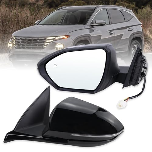 Lqito Left Driver Side Door Mirror Compatible With 2022 2023 2024 2025Hyundai Tucson With Power Glass Manual Folding Turn Signal Heated Blind Spot Black Replace#HY1320328 (8 Pins)