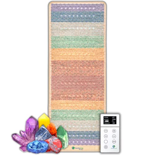 HealthyLine Rainbow Infrared Heating Pad - Full Body Heating Pad - Heat Therapy with Natural Chakra Stones and Healing Crystals - Anxiety Relief, Reiki, Chakra Healing - Meditation Mat 74" x 28"