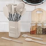 Kitchen Utensil Set-Silicone Cooking Utensils-33 Kitchen Gadgets & Spoons for Nonstick Cookware-Silicone and Stainless Steel Spatula Set-Best Kitchen Tools, Useful Pots (Khaki)