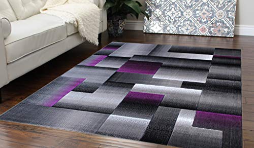 Masada Rugs, Modern Contemporary Area Rug, Purple Grey Black (6 Feet X 9 Feet)