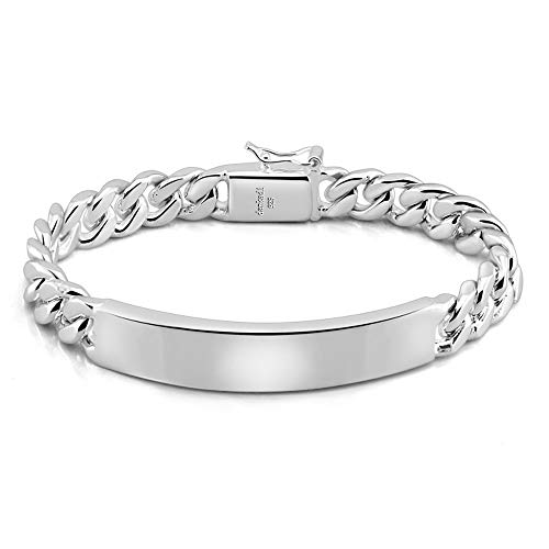 Dankadi Classic Men's Silver Jewelry Bracelet 100% 925 Sterling Silver Glossy Brand Bracelet 10MM 7" 8 "9" 10" Original Italian Silver Cuban Chain Safety Clasp (7)