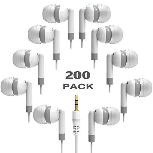 XOSDA Bulk Earbud Headphones 200 Pack for School Classroom Kids, Wholesale Wired Earphones Durable Class Set for Students Children Toddler Teens Boys Girls and Adult (XPG101, 200 PCS)