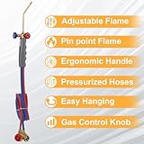 Brass Welding Torch Compatible with MAPP and Oxygen - Soldering, Welding, Heating, Plumbing Micro Mini Propane Torch with Brazing, Sparker, and Protection Glass