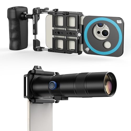 APEXEL 30X HD Telephoto Lens with Universal Phone Rig Video Kit, Compatible with iPhone/Android.