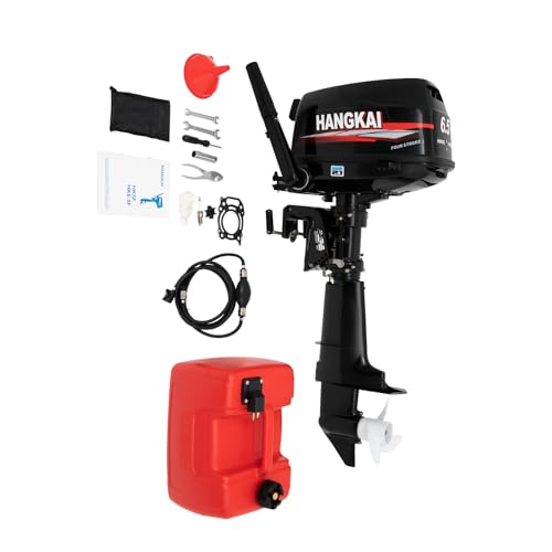 4-Stroke HANGKAI 6.5HP Outboard Motor Gas Powered, 123CC Fishing Boat Engine Outboard Motor Engine for Inflatable Boat Kayak Canoe Sailboat 5000-6000r/Min