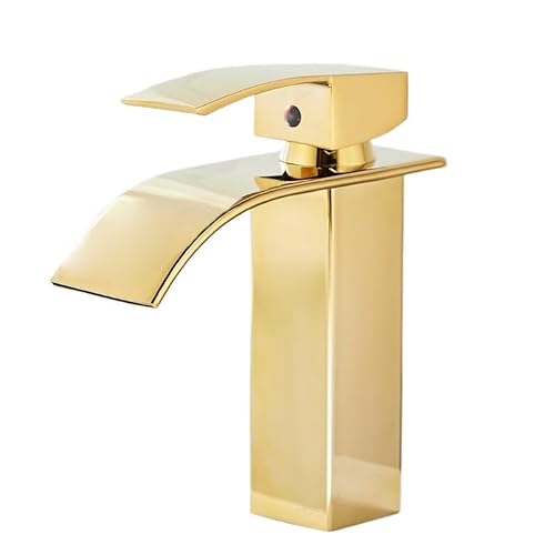 YLNING Sink Faucet Grifo De Lavabo De Cascada Dorada, Grifo De Baño Montado En Cubierta, Grifo De Lavabo De Inodoro, Grifo Mezclador De Agua Caliente Y Fría Bathroom Faucet (Color : 01 Short)
