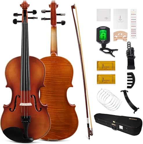 PHOENIX Violin 4/4 Full Size Kit, Fiddle Set for Beginner Adults Student with Rosewood Bow, Extra Strings&Bridge, 2 Rosins, Tuner, Case, Mute, Fingerboard Stickers, Shoulder Rest (4/4)