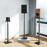 MOUNTUP Universal Speakers Stands Pair 34" to 43.3" Height Adjustable Holds Bookshelf Speakers Satellite Speakers Up to 11LBS Cable Concealing 1 Pair Spring-Loaded Plate Extends to 10" MU9138 Black