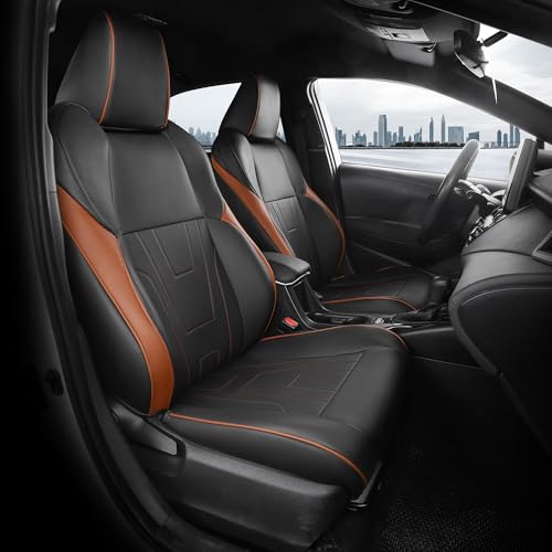 FEINEPRO for Toyota Corolla Cross Seat Covers Hybrid S SE XSE 2023 2024 2025, Custom Car Seat Covers Full Set, Leather Seat Covers for SUV, Waterproof Car Seat Cover, Black Brown, Only for Hybrid