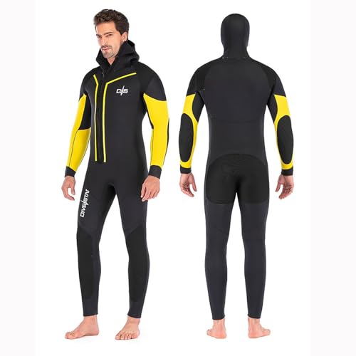 Men's Wetsuits 7Mm Neoprene Wetsuit, Winter Warm Front Zip Full Body One-Piece Diving Suit for Snorkeling Scuba Diving Swimming Surfing (Black-7mm, S)