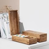 AXEFUN Business Card Holder with 20 Index Cards, Wooden Business Card Organizer, Large Capacity Business Card Storage Box for 600 Cards, 5 Compartments Wood Businee Card Box for 2.2" x 3.5" Cards