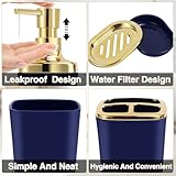 XLHOMO Navy Blue Bathroom Accessories Set 8 Piece Navy Blue and Gold Bathroom Set, Bathroom Sets with Stainless Steel Trash Can,Toilet Brush,Toothbrush Set,Soap Dispenser