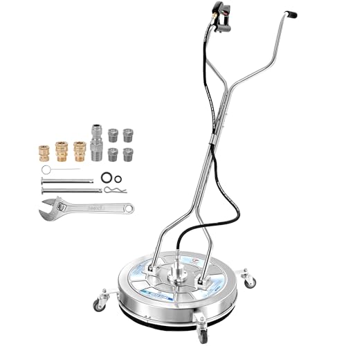 FIXFANS 24" Pressure Washer Surface Cleaner with Dual Handle, 4 Wheels, Stainless Steel Power Wash Surface Cleaner Attachment, 4500 PSI Pressure Washer Accessory for Driveway Sidewalk Patio Cleaning