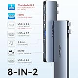 USB C Adapter HDMI USB Multiport Hub for MacBook Pro /Air M1 M2 M3 13"15"16" 2024-2018,8 in 2 Accessories for MacBook with HDMI,Thunderbolt 3,USB C and 3 USB A 3.0 Data Ports SD TF Card Reader, Audio