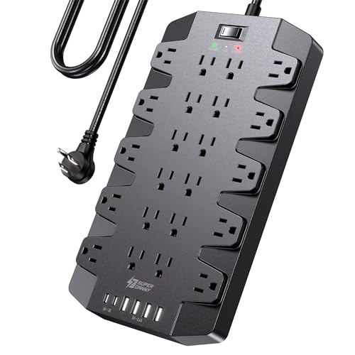 Power Strip, SUPERDANNY Surge Protector with 22 AC Outlets, 2 USB-C and 4 USB Ports, 1875W/15A, 2100J, 6.5Ft Extension Cord Surge Protector Power Strip with Wall Mount Holes for Home, Office, Dorm