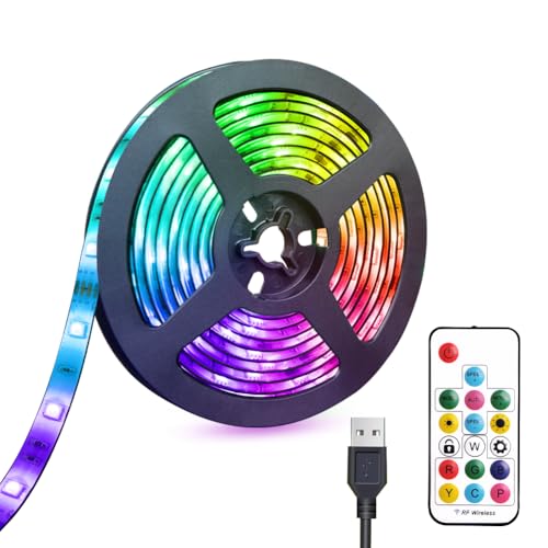 XYOP USB LED Lights Strip 6.56ft Color Changing 5050 RGB Strip Light with 17-Key Remote Control, Multiple Colors on One Line, Flexible LED Tape Light for Bedroom, TV, Desk, Kitchen, Party Decoration