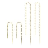 Gold Dangle Earrings for Women Threader Earrings Dangling Drop Sterling Silver, Golden Earring Chain Long Dangly Woman Dainty Gold Earrings for Womens Simple 2 Set